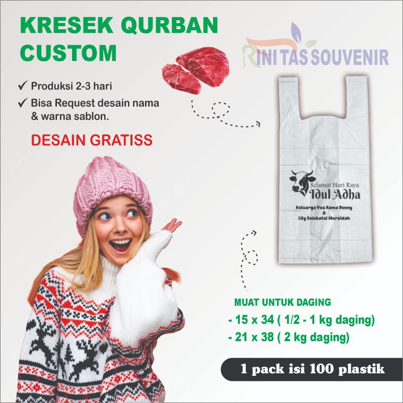 Plastik Kresek Daging Qurban Idul Adha - Plastik Sablon Custom Plastik Qurban 1 pack isi 100