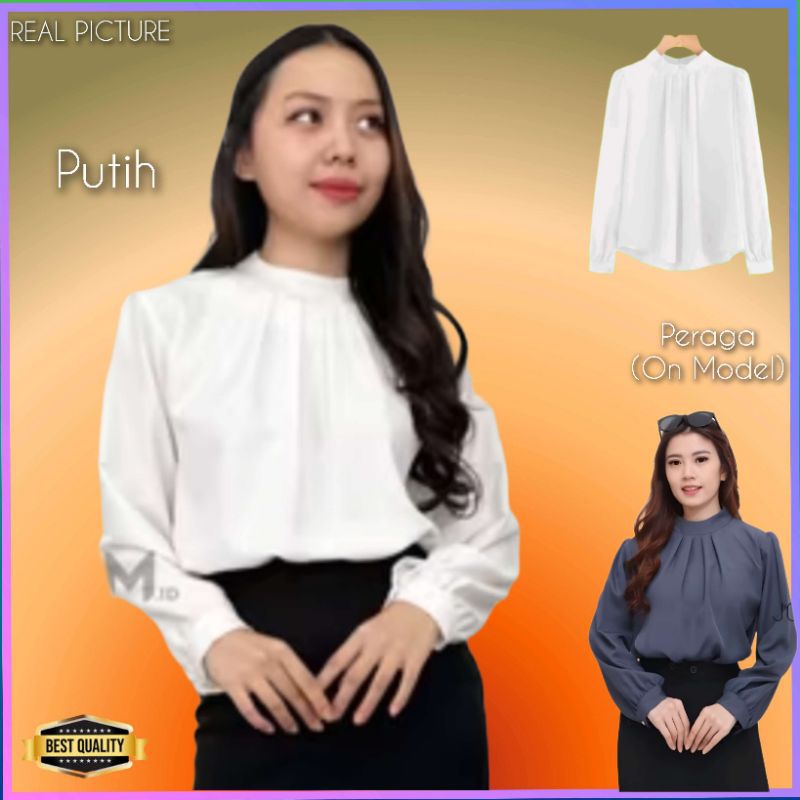 Atasan wanita TM 3524 baju Kemeja blouse Modis Elegan Korea Putih