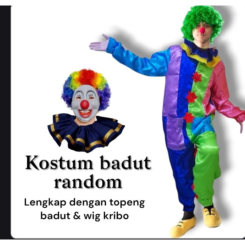 kostum badut joker ukuran dewasa lengkap dengan topeng dan wig