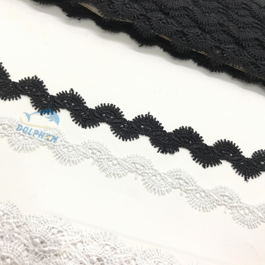 [Meteran-14] Renda Giper / Bordir PREMIUM LCCL 200 Hitam da Putih Lebar 2 cm Aksessories Baju Wanita