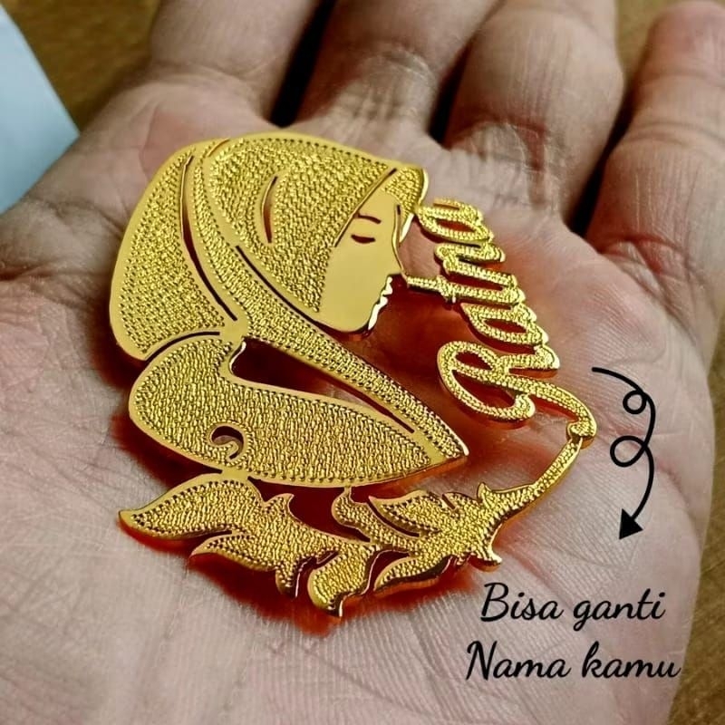 Bros hijab custom nama - titanium lapis emas (free cincin)