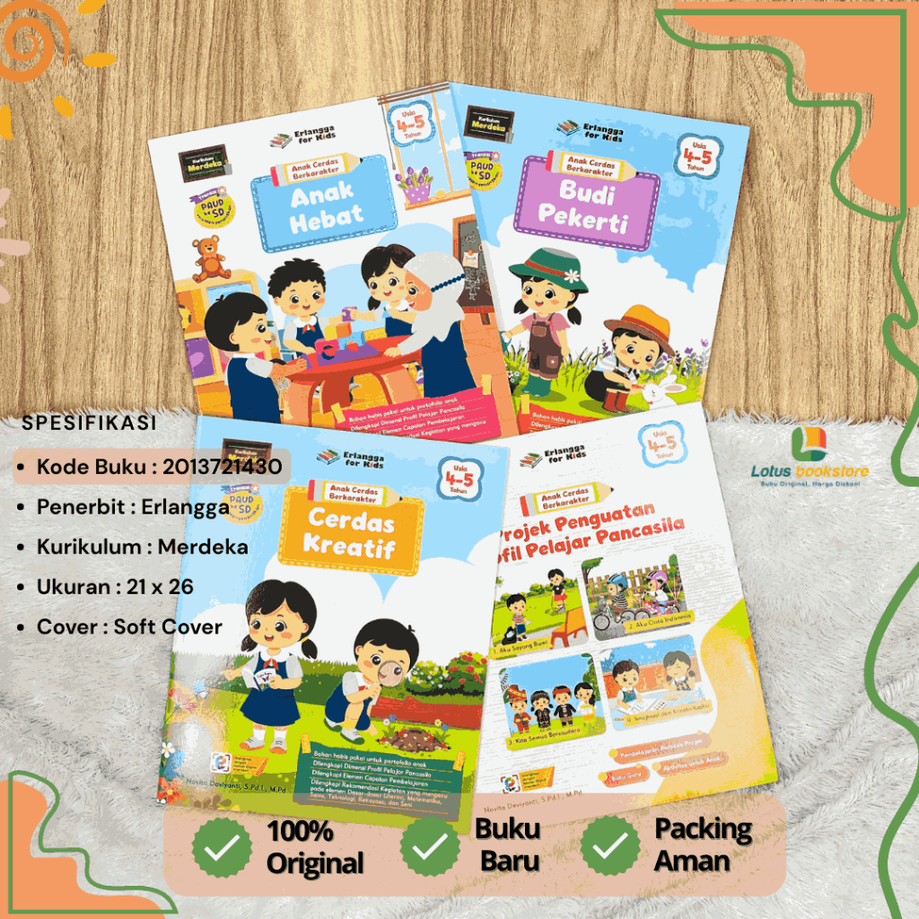 Paket Anak Cerdas Berkarakter Usia 4-5 Tahun  (4 Buku) - RA TK A / PAUD- Penerbit Erlangga - Buku Or