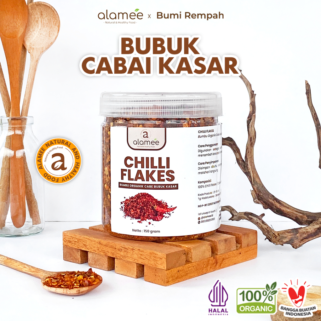 

ALAMEE Cabe Bubuk Kasar Chilli Flakes Cabai Bumbu Dapur Masak Organik Rempah Rimpang Murni Seasoning 50g