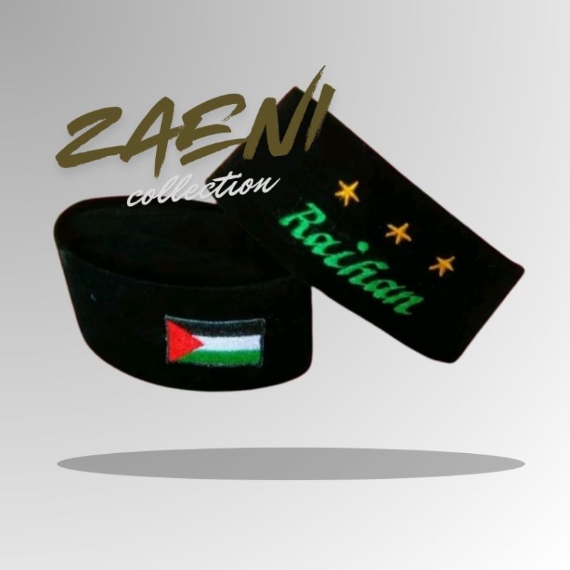 songkok peci hitam /peci palestina / songkok hitam gambar bendera palestina/ peci merah putih