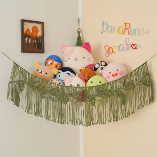 rak boneka gantung sudut tempat penyimpanan boneka hiasan gantung macrame wall hanging