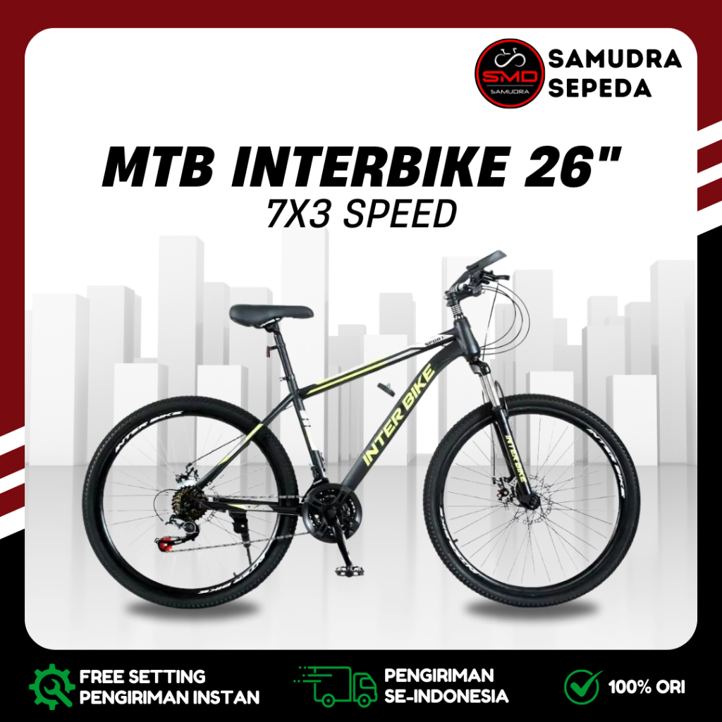 Sepeda Gunung MTB 26 INTERBIKE by Pacific 7x3 Speed Rem Cakram Murah BDG