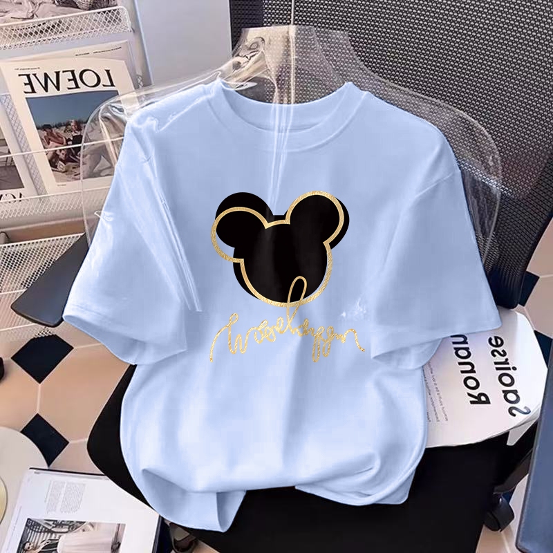XZHAINV Pola kartun wanita Mickey Mouse cetak kaos lengan pendek kaos/pakaian wanita gaya modern/ata