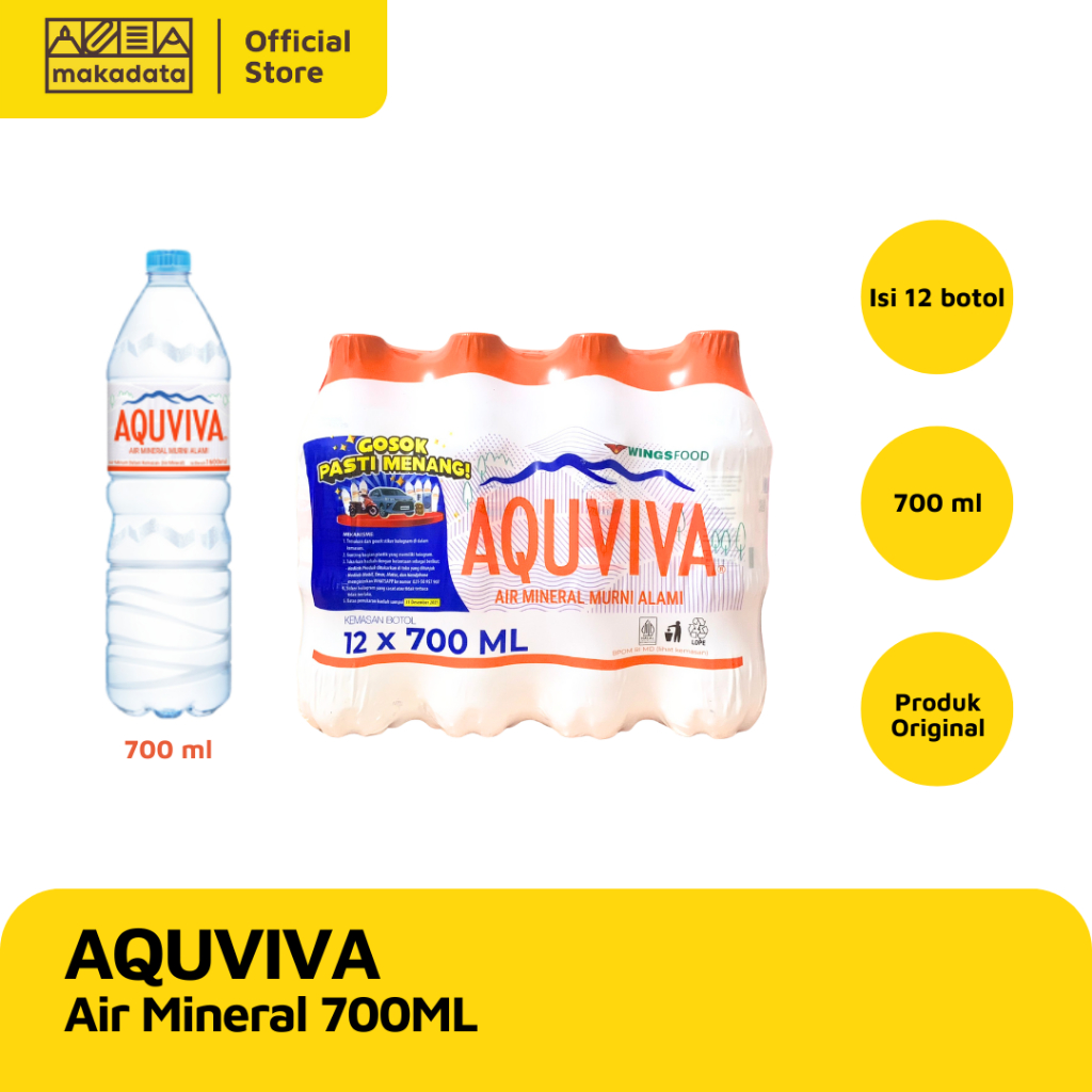 

AQUVIVA AIR MINERAL BOTOL 700ML ISI 12 (1 KRAT) MURAH
