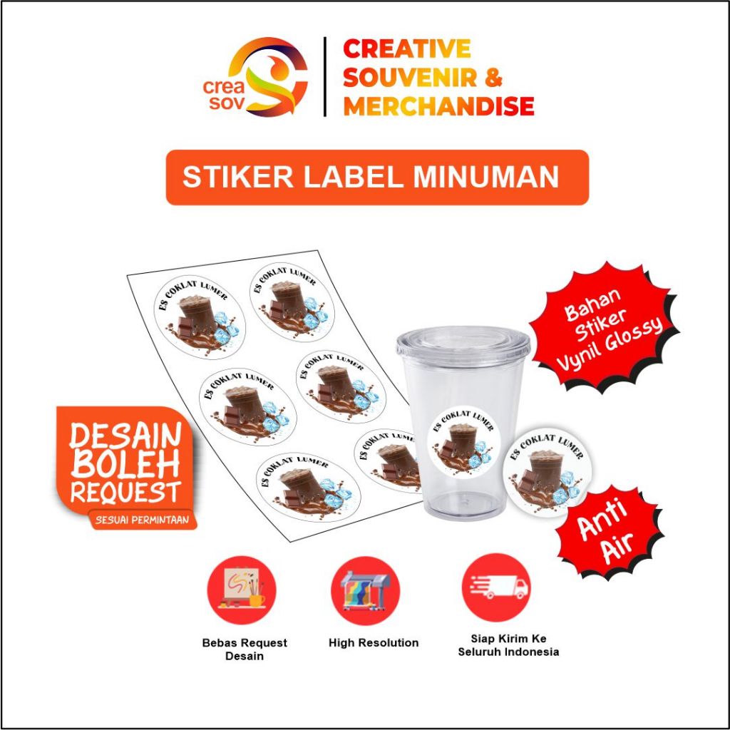 

Creasov – Stiker Label Vinyl ES Coklat Lumer Label Minuman Cup Stiker Anti Air Costum Murah
