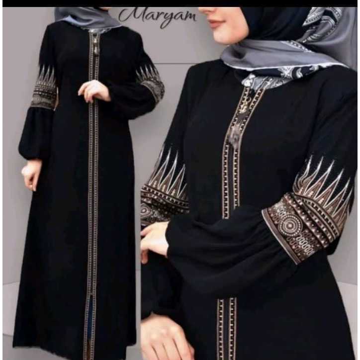 Exclusive Abaya Gamis Hitam Turkey Maxi Dress Arab Saudi Bordir Ziper Maryam by Safryna