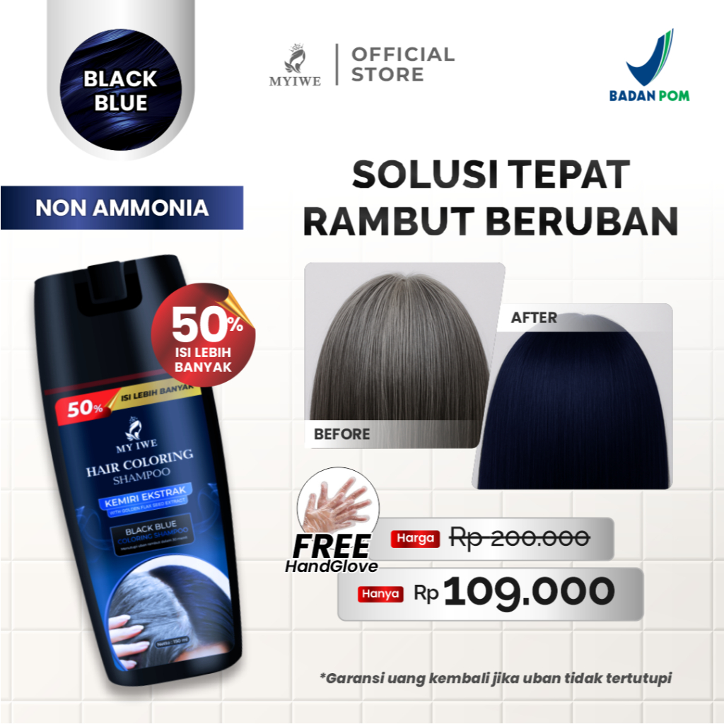 Myiwe Hair Coloring Shampo Penghilang Uban - BLACK BLUE