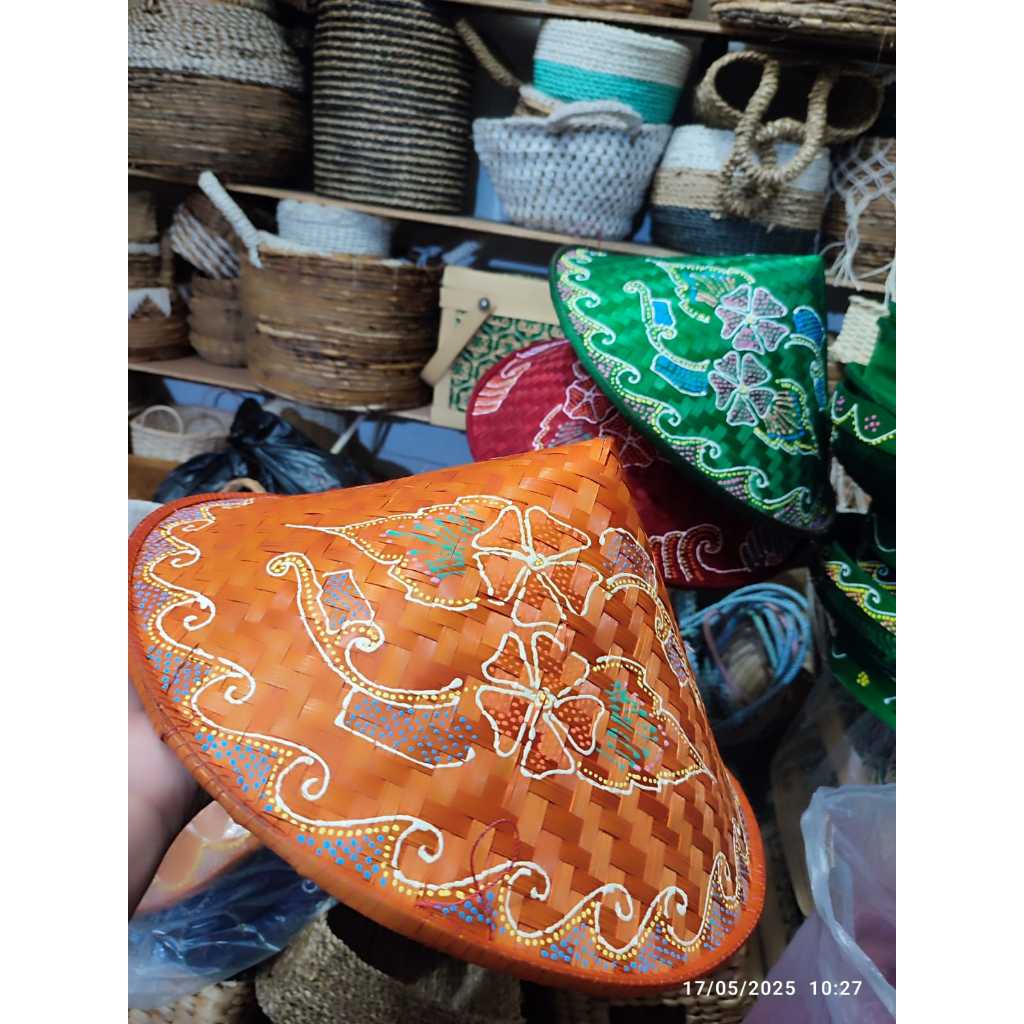 FREE ONGKIR CAPING BATIK LUKIS TOPI PETANI CAPING BAMBU ANYAMAN