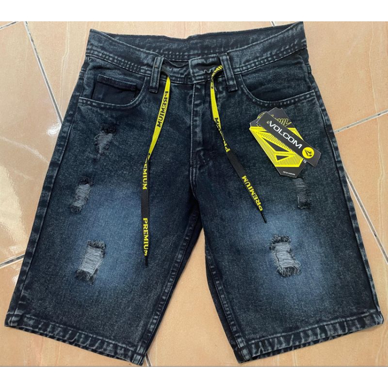 CELANA PENDEK PRIA HITAM SNOW SOBEK PREMIUM Denim 13oz Size 28--33