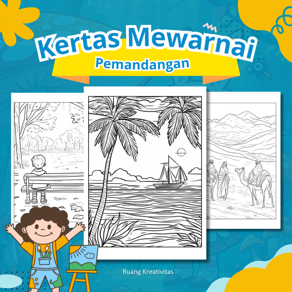 

LEMBAR KERTAS MEWARNAI ANAK TEMA Pemandangan / KERTAS GAMBAR MEWARNAI UNTUK ANAK PAUD TK SD - A4 TEBAL