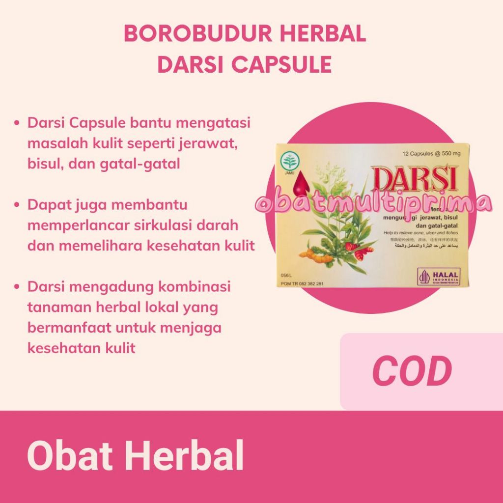 Borobudur Herbal Darsi Pil - Obat Herbal Pembersih Darah Kotor Pengurang Jerawat Bisul Gatal
