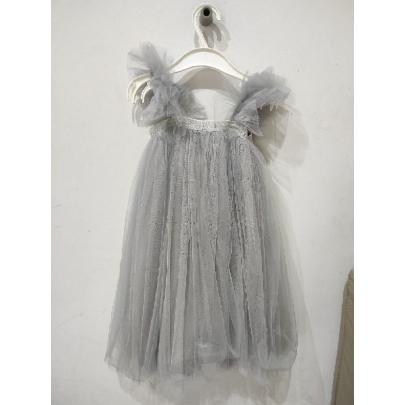 dress pesta payet tulle silver balita perempuan preloved