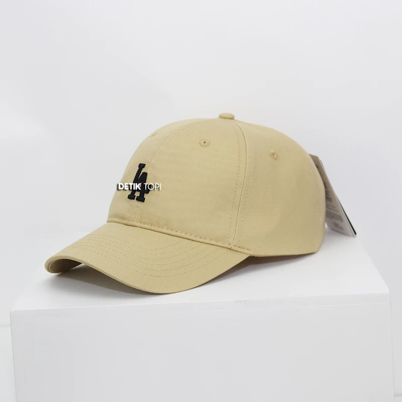 Topi MLB Korea Los Angeles Dodgers Bordir Beige Black Small Logo Premium IMPORT