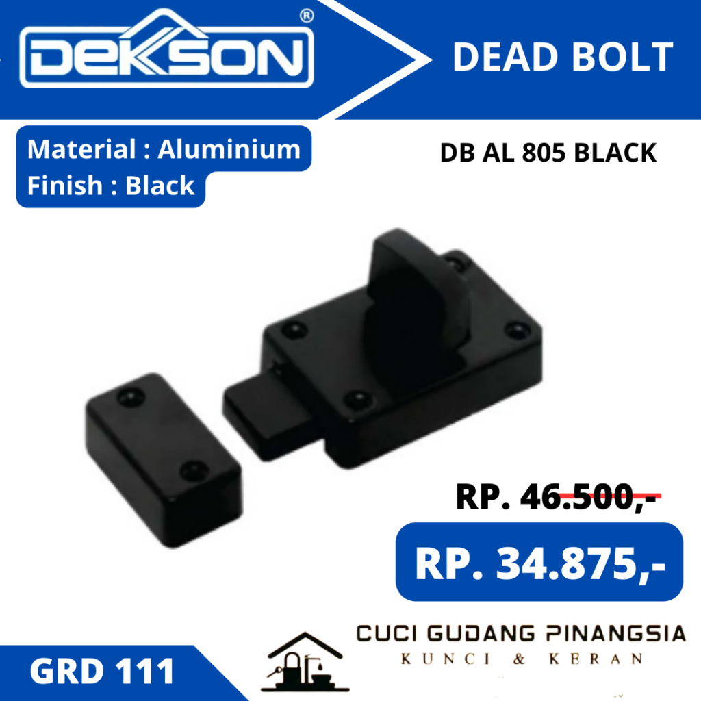 DEKKSON GRD 111/112 SLOT GRENDEL PINTU DEAD BOLT AL 805 MATTE BLACK/SILVER