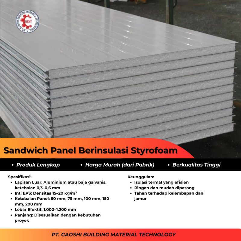 Sandwich Panel Berinsulasi Styrofoam/ Sandwich Panel Styrofoam Insulasi Ringan/ Dinding Panel Styrof