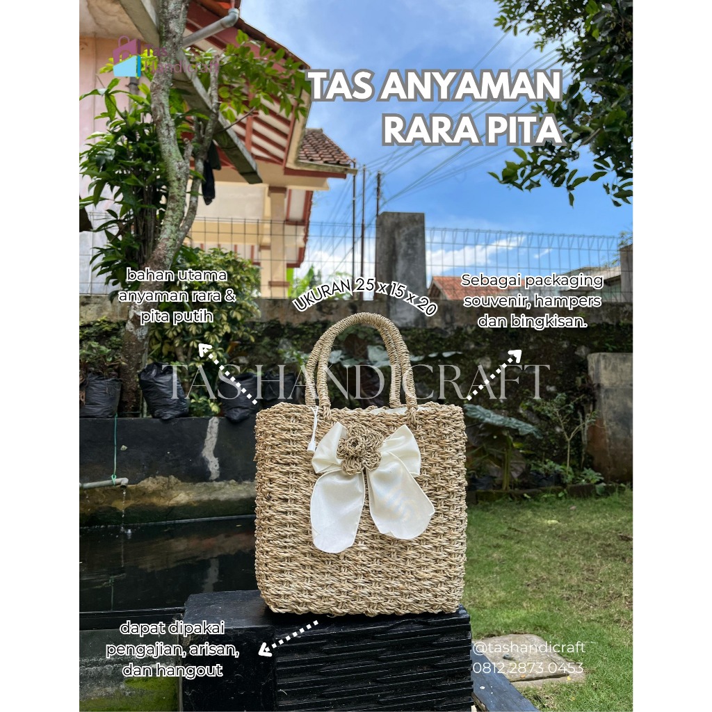 Tas Hampers Nikahan Aesthetic Kecil Anyaman Rara Pita | Tas Souvenir Anniversary Custom | Tas Parcel