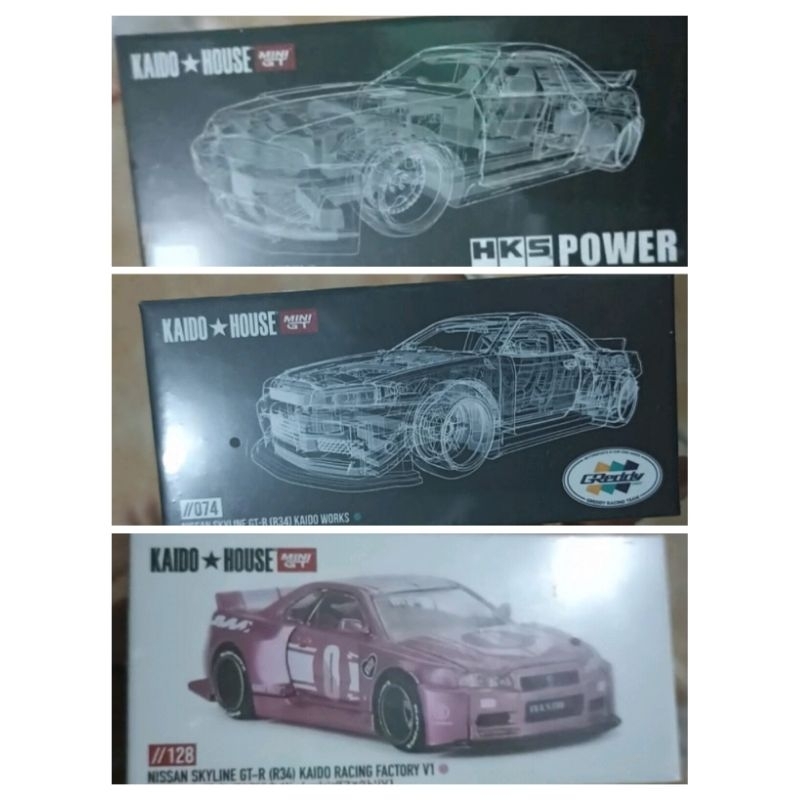 Mini GT kaido house R34 greddy,R34 pink,R33 hks