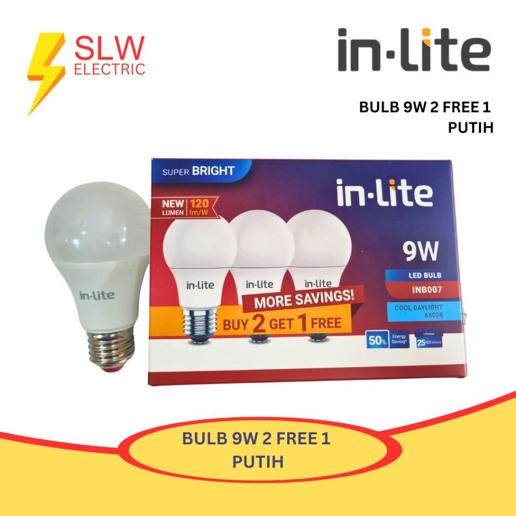 INLITE PAKET MULTIPACK BELI 2 GRATIS 1 LAMPU LED BULB INB007 9 WATT 9 W 9WATT 9W PUTIH
