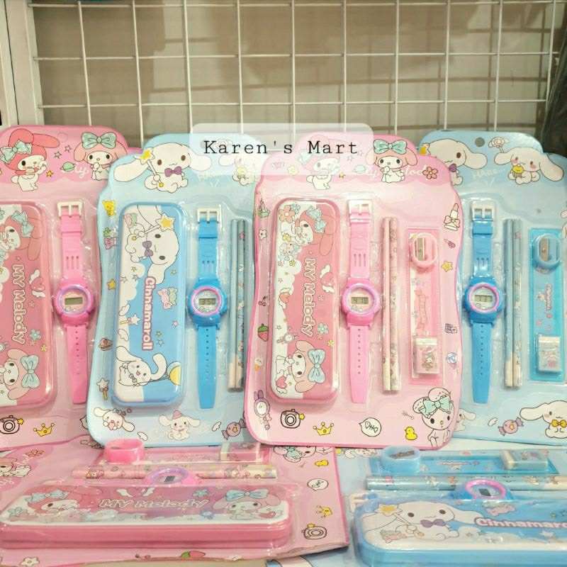 

KarensMart Set. Alat Tulis Jam Tangan Sekolah Karakter Sanrio Cinnamoroll My Melody || Setelan Tempat Pensil Karakter || Set Alat Tulis Isi 7Pcs 6609