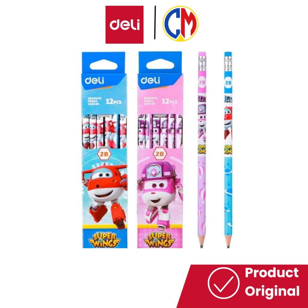 

Deli EU53500 Pensil Grafit 2B Super Wings dengan penghapus / Pensil Deli