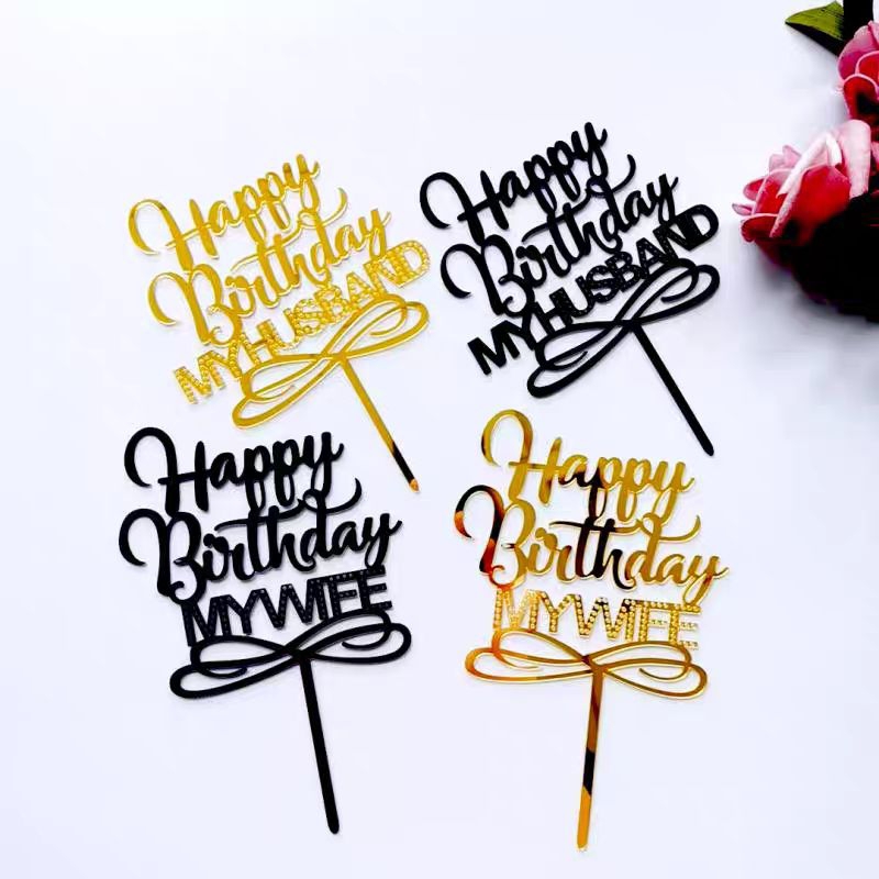 Topper Kue JELLY Pudding Acara Happy Birthday Ulang Tahun My Wife My husband Istri Suami Istri