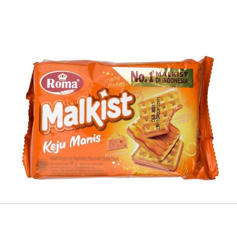 Roma Malkist Keju Manis 90gr | Biskuit Malkist Renyah Rasa Keju | Camilan Gurih Manis Roma Original