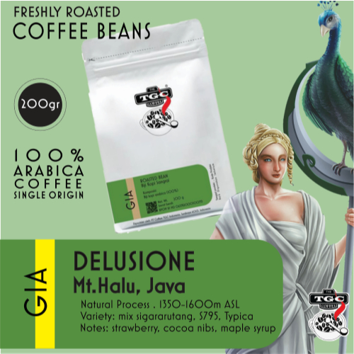 

Biji Kopi TGC, Delusione 200gr Natural, Arabika, Java Coffee Indonesia 100% kopi murni