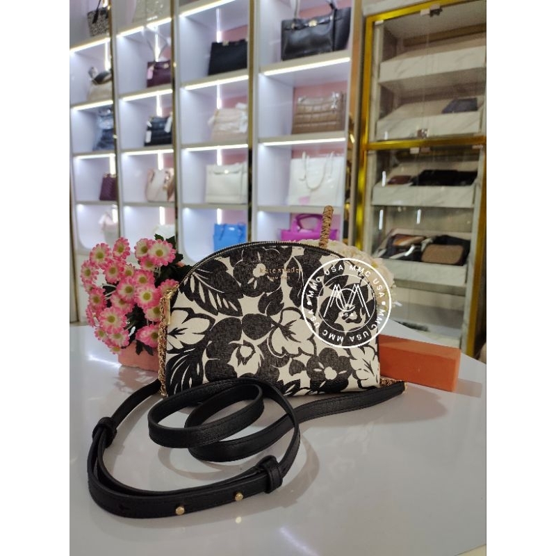 KS MORGAN TROPICAL FOLIAGE DOUBLE ZIP DOME CROSSBODY KH142