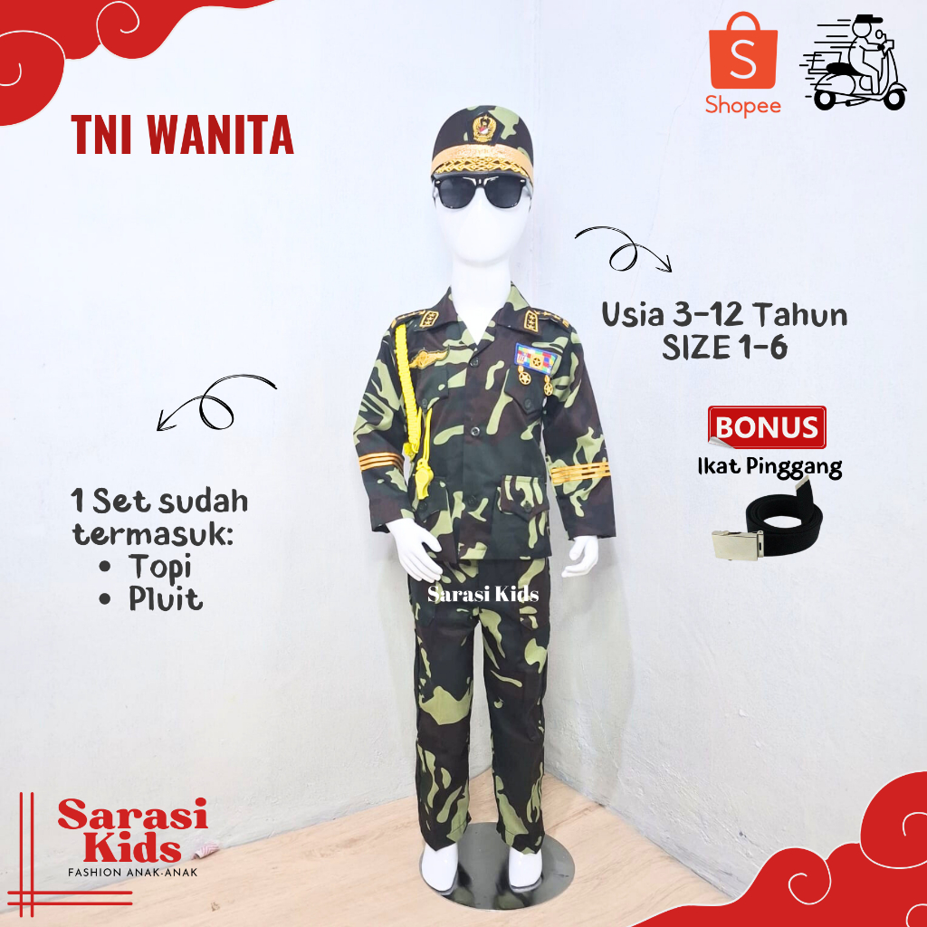 Baju tni anak wanita baju loreng anak perempuan kostum tentara anak perempuan baju profesi anak baju