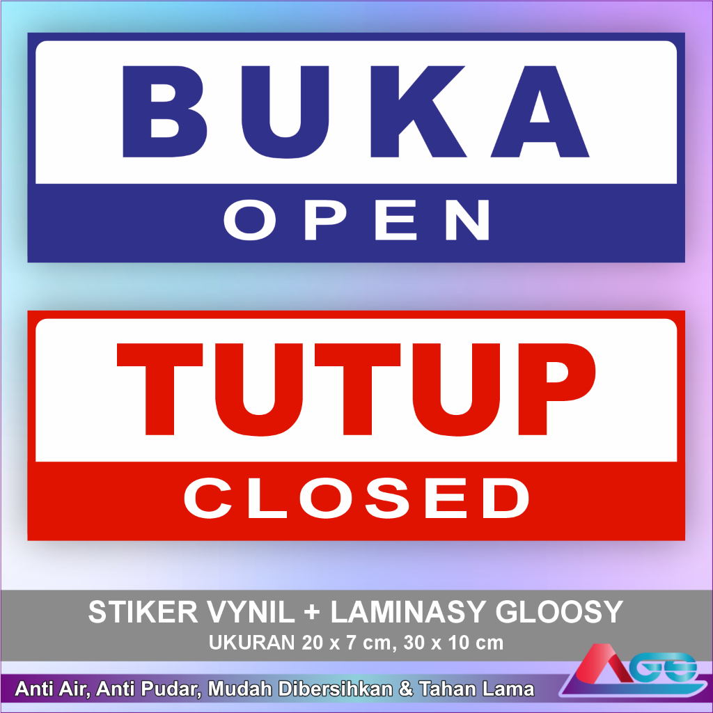 

Stiker Vynil Anti Air Tanda Buka Tutup Open Closed Laminasi Glossy Sticker Sign