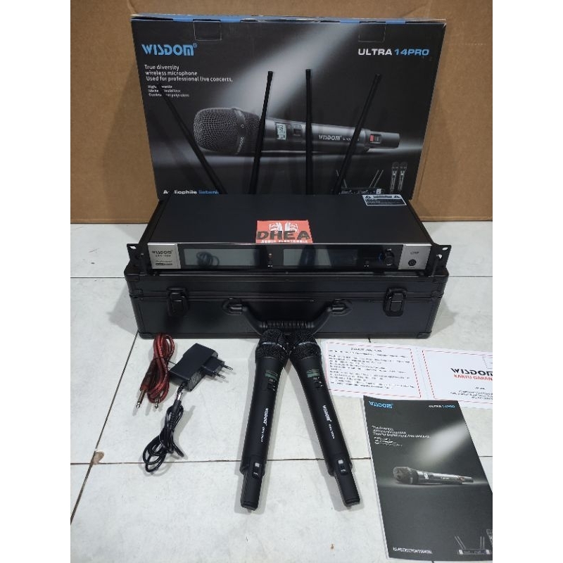 Mic Wireless WISDOM ULTRA 14PRO UHF 2 Mic Genggam Handheld Original + Koper Hardcase hitam Garansi R