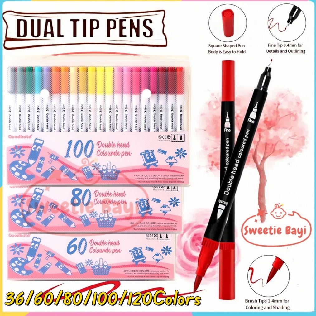 

SweetieBayiGoodbata 3668112 Spidol Warna Set Spidol Brush Pen 2 Tips Spidol Set Marker Drawing Pen KODE Z8E6