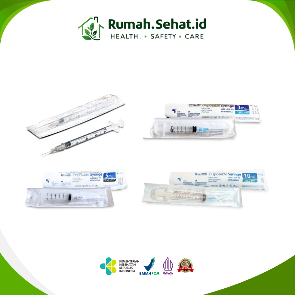 Spoit Spuit Onemed Disposable Syringe with Needle 1 ml, 3 ml, 5 ml, 10 cc - pcs