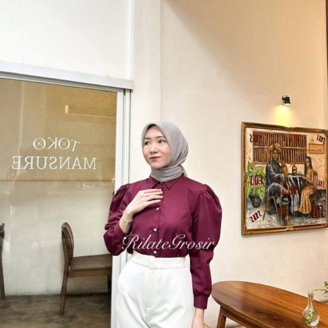 Model Baru Qyla Kemeja Puffy Blouse Atasan Wanita Panjang Katun Toyobo