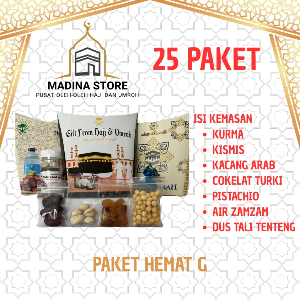 

Paket Hemat 25pcs Oleh-oleh Haji dan Umroh Paket G isi Air Zamzam
