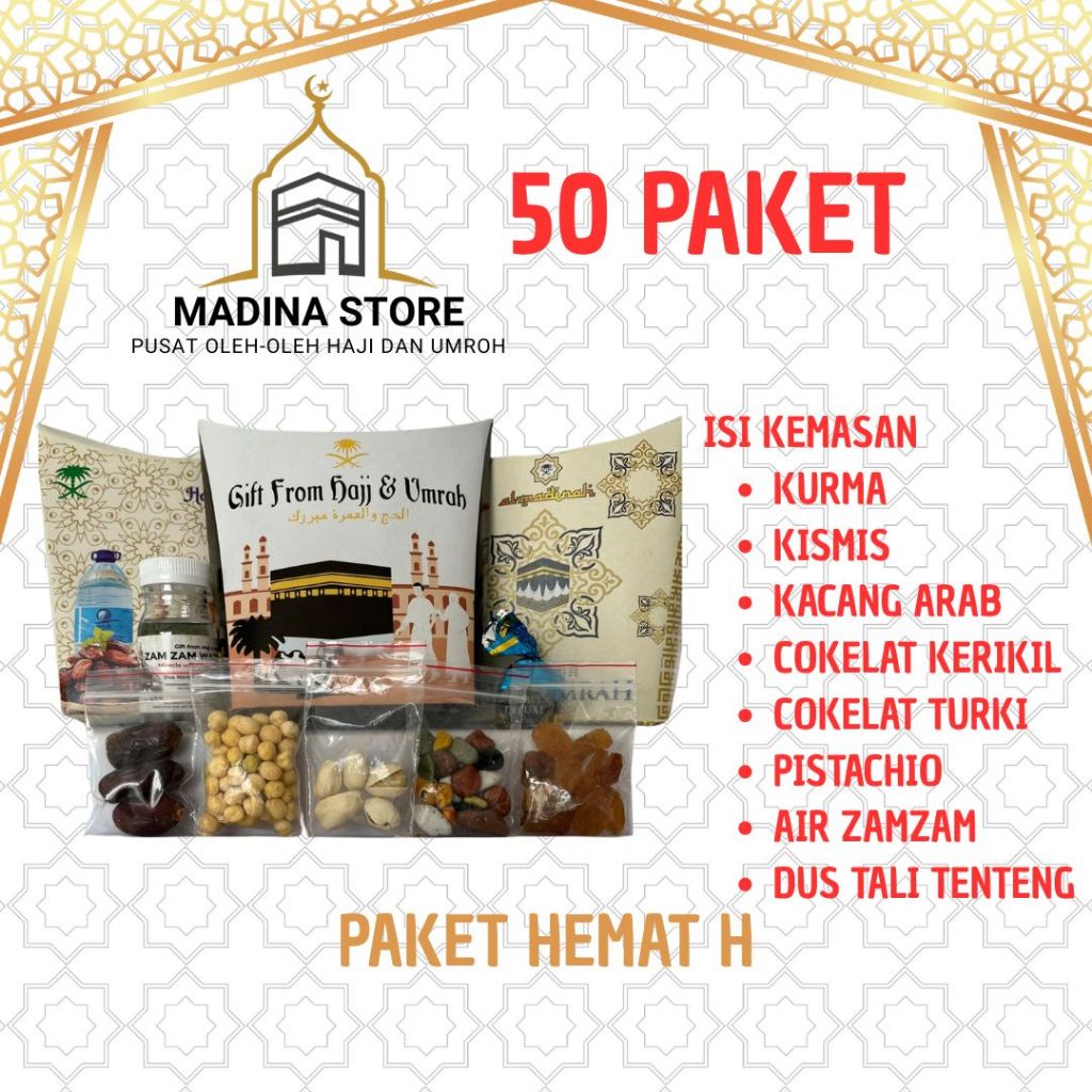 

Paket Hemat 50pcs Oleh-oleh Haji dan Umroh Paket H 50 isi Air Zamzam