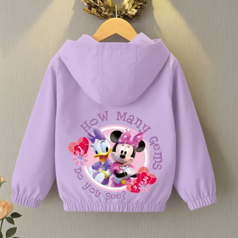 JAKET ANAK PEREMPUAN JAKET HOODIE YANG BERGAMBAR MINNIE MOUSE AND DAISY DUCK JAKET BUAT UKURAN 1-12 