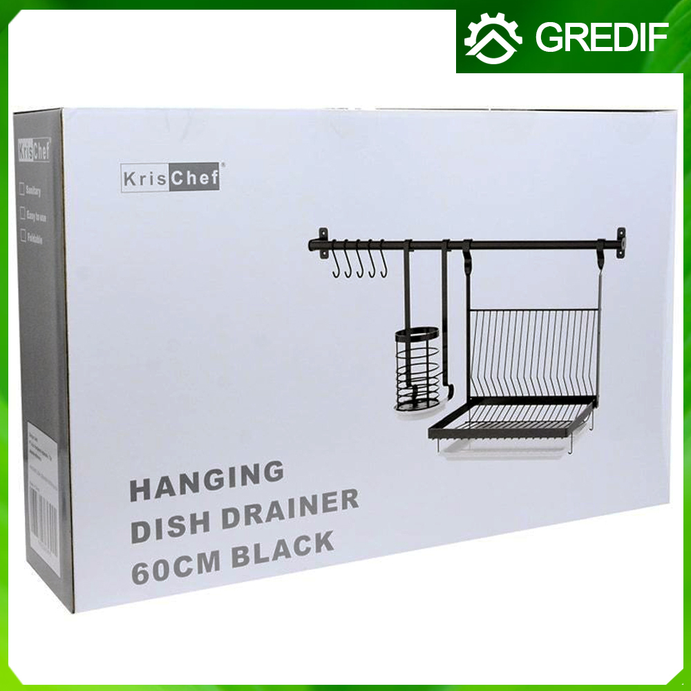 Krischef Premium Hanging Dish Drainer Kitchen Set Stainless Steel - Rak Piring Gelas Dinding Gantung