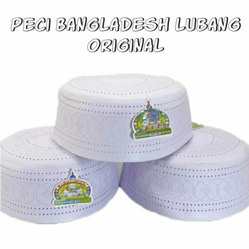 Peci songkok BANGLADESH LUBANG ORIGINAL, merk Alfaruque warna putih motif lubang