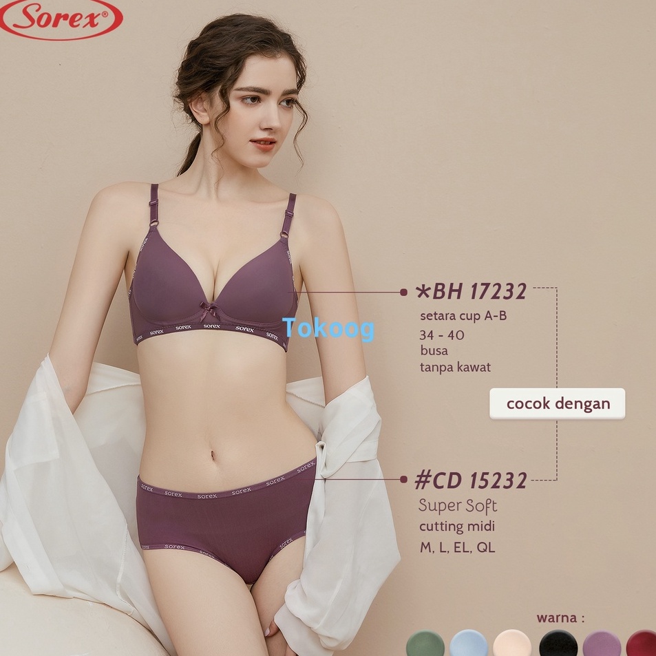 BH SET SOREX 17232 15232 TANPA KAWAT CUP B BRA WANITA SET 34 36 38 4 CELANA DALAM SUPER SOFT M L XL 