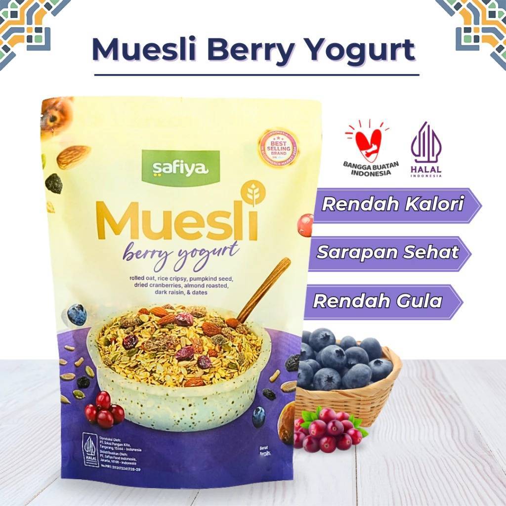 

Muesli Berry Yogurt Safiya 500gr Sereal Sarapan Diet Sehat Oatmeal Premium Rendah Kalori & Gula