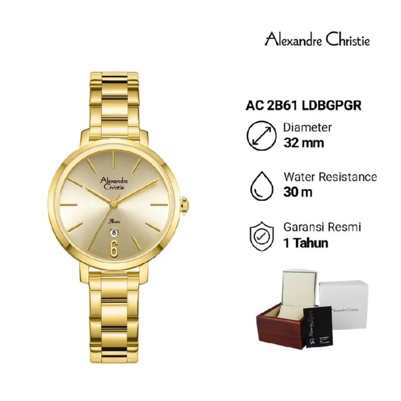 Best Seller Jam Tangan Wanita Alexander Christie AC 2B61 LDBGPGR Analog Stainless Steel Original