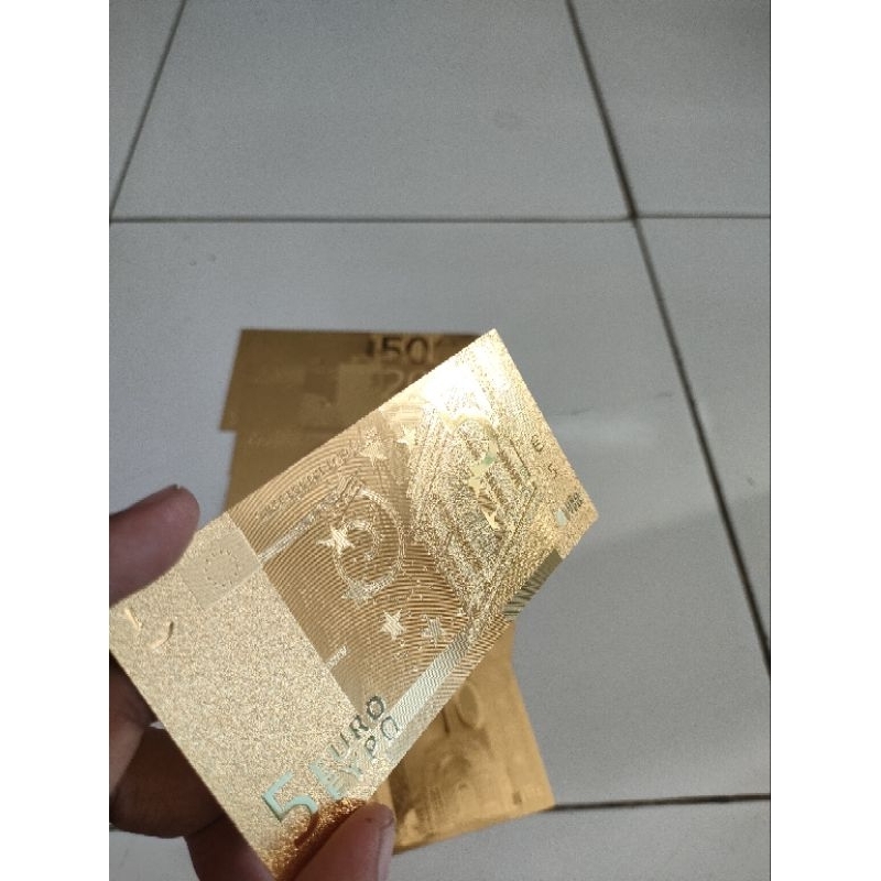 Uang Mainan Euro 1Pcs Isi 7 Lembar Bahan Glossy Untuk Pajangan Rumah Uang Euro Gold