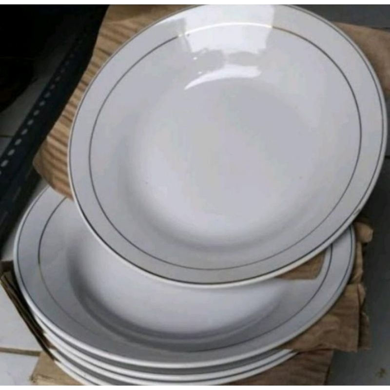 6 PCS PIRING MAKAN KERAMIK LIST EMAS 9 INCH