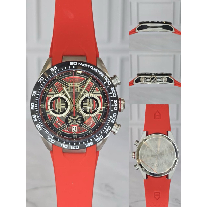 jam tangan analog pria Carrera Chronograph x Porsch963 strap ultra soft rubber D.42mm