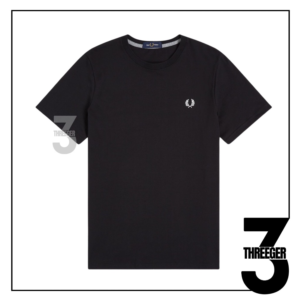 Fred Perry Plain White Logo Tee Black Original / Kaos Fred Perry Original